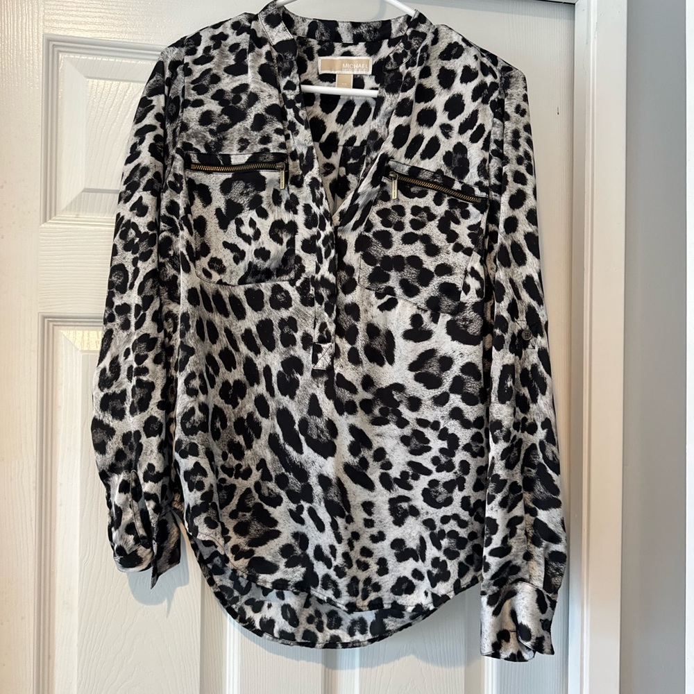 Michael Kors Black and White Leopard Print Blouse